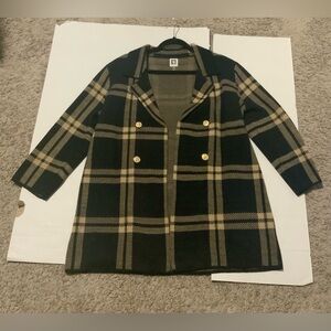 NWT Women’s Anne Klein Black and Tan Plaid Blazer